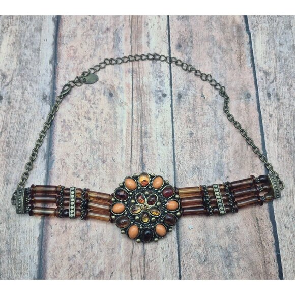 Orange & Amber Color Choker Necklace 18" Adjustable Fall Hippie Witchy - Picture 7 of 7